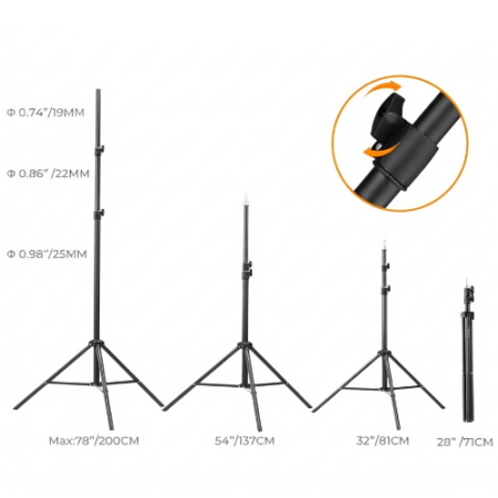 K&F Concept KF34.041 - metalowy, studyjny statyw oświetleniowy - wymiary, sekcje